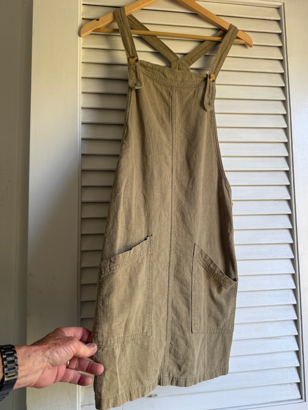 Rusty Olive Green Cotton Overall Dress